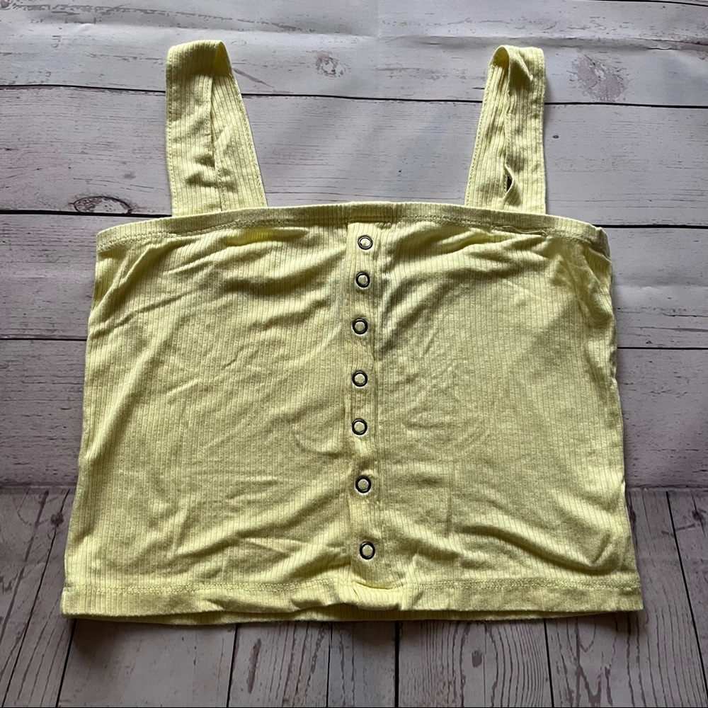NWOT StreetwearSociety Ribbed Square Neck Snap Button Cropped Tank Yellow Size S